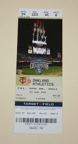 Minnesota Twins Ticket Stub | April 8 2011 | Joe Nathan 250th Save Cover