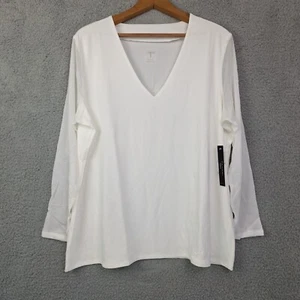 T Tahari Womens Top Plus 1X White Deep V-Neck Long Illusion Sleeve Timeless - Picture 1 of 18