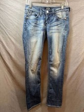 Pepe Jeans Pants Mens 28 Blue Denim Skinny Faded Whiskered Pocketed Jeans 29x31