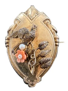 antike ausgefallene Biedermeier Schaumgold Brosche mit Vogel Motiv (k10) - Bild 1 von 12