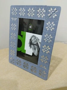 Rustic blue/grey cut out metal photo picture frame 5x7, ornate, distressed - Picture 1 of 9