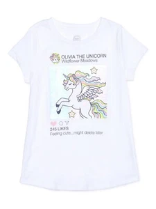 Wonder Nation Girls Short Sleeve Too Cute Unicorn T-Shirt, Size XS - Picture 1 of 3