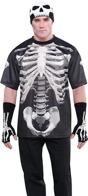 Camiseta Negra y Hueso Esqueleto Calavera Hombre Disfraz Elegante Halloween Adulto Foto 1 de 2
