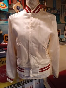 True Vintage 1980er weiße Satinjacke rot gerippt klein - Bild 1 von 19