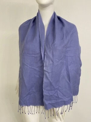 Designer Cashmere W Silk Scarf Periwinkle Blue W Fringe 12 x 54 Inches Unisex - Image 1 of 4