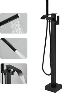 Tub Filler Freestanding Bathtub Faucet Matte Black Floor Mount Tub Faucet Waterf - Picture 1 of 6