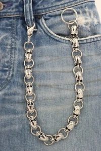Men Silver Metal Wallet Chain Jeans Biker Pants Skull Charm Skeleton Bling 20" - Picture 1 of 24