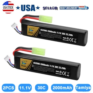 2pcs 11.1V 2000mAh 30C Rechargeable LiPo Battery for Airsoft  + Mini Tamiya Plug - Picture 1 of 7