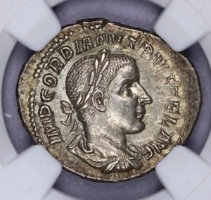 238-244 AD Roman Empire Gordian III AR Denarius Silver NGC - AU b-5 - Picture 1 of 3