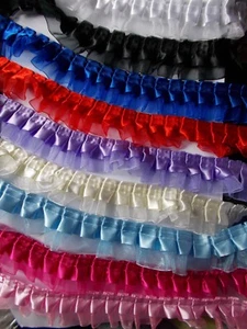 Satin Ribbon over Pleat Gathered Organza with/without Sequins Lace-choose colour - Picture 1 of 21
