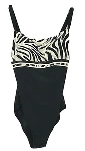 Profile Gottlex Swimsuit One Piece Size 10 Black White Zebra Built in Bra Straps - Picture 1 of 7