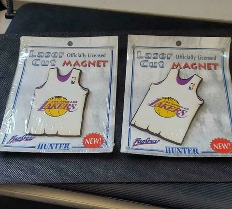 Two NBA Los Angeles Lakers White Jersey Laser Cut Magnets Basketball OOP NICE! Cover