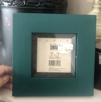 NOS 复古 Furio 深绿色 8.5 英寸方形框架 3 X3 照片画架背面或挂木 — 第 1/4 张图片