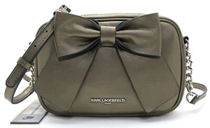 Bandolera de cuero nueva con defectos KARL LAGERFELD Paris KRIS arco grande bronce suave - Imagen 1 de 9