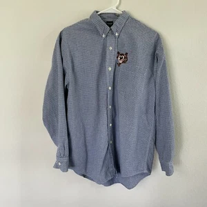 Warner Bros Looney Tunes Button Shirt Size L Blue Plaid Tasmanian Devil Vintage - Picture 1 of 11