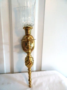 15" Brass/Gold Wall Sconce w. Glass Globe Candle Holder-Home Interiors?-1970's- - Picture 1 of 7