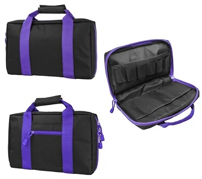 NcSTAR 2 Gun Padded Discreet Pistol Range Gun Case -Black w/Purple Trim - Image 1 of 4