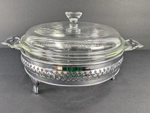 Anchor Hocking Vintage 1.5 Qt Casserole  Round Ovenware Dish with Lid And Stand - Picture 1 of 8