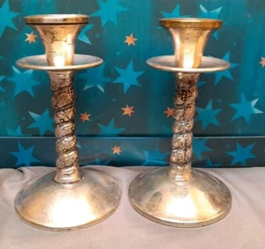 Vtg Pair J Perez Ruiz Silverplated 5-3/8" Candlesticks w/EPB Hallmark, Spain - Picture 1 of 2