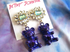 Betsey Johnson Authentic Purple Gummy Bear Clear Gemstones Drop Earrings NWT - Picture 1 of 6