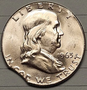 1963 Franklin Silver Half Dollar 0,50 Huge Curved Planchet Clip BU Condition Unc - Bild 1 von 2