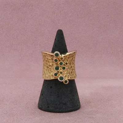 Anillo banda cóncava viaje esmeralda verde placa oro plata esterlina talla 7 Foto 1 de 3