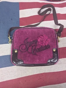Bolso vintage Y2K JUICY COUTURE de terciopelo para portátil con logotipo adorno de cuero ROSA - Imagen 1 de 9