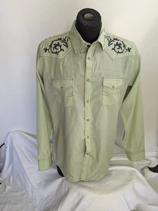 Liquid Men's XL Lime Button Up Embroidered Long Sleeve Shirt Rock Western - Picture 1 of 13