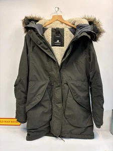 Didriksons 100% Waterproof Parka Coat Size 36 Green Faux Fur Hood Fleece Lined - Picture 1 of 5