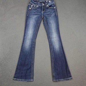 Miss Me Jeans Damen 23 Blau Mid Rise Bootcut Verzierte Klappe Strass - Bild 1 von 14