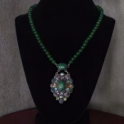 Nicky Butler RAJ LIMITED EDITION 925 Sterling Silver Green Chalcedony Necklace - Image 1 of 4