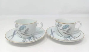 MCM Noritake Japan Blue Spring 1358 Demitasse Small Cup Saucer 2 Sets 4 Items 2" - Picture 1 of 15
