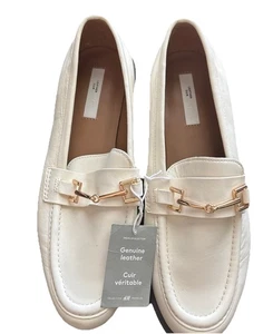 H&M Loafers Size 8/39 Horse Bit Buckle Shoe Cream/Gold Preppy Old Money Leather - Picture 1 of 7