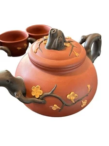 Vintage Yixing Zisha Tea Set Plum Blossom Chinese Purple Clay Teapot & Cups - Picture 1 of 6
