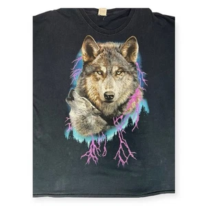VINTAGE HOWLING LONE WOLF LIGHTNING FOREST GRAPHIC T-SHIRT COTTON 3XL TRUCKER - Picture 1 of 5
