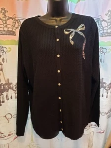 CHARTER CLUB SEQUIN BOW DEEP BLACK BUTTON-UP CARDIGAN SIZE X-LARGE NWT - Picture 1 of 8