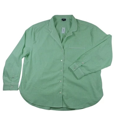 GapBody Womens Striped Pajama Top Green White Long Sleeve Sleep Shirt - Image 1 of 4