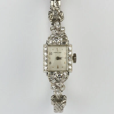 Vintage Hamilton 14k White Gold, 0.75 Carat Diamond Women's Wristwatch - Image 1 of 3