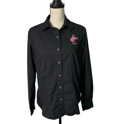 Cruel Girl Shirt Womens Large Black Pink Logo and Snaps Western Cowgirl - Image 1 of 4