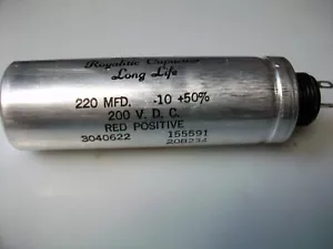 INDUSTRIAL CONDENSER CORP LONG LIFE ROYALITIC CAPACITOR 220 Mfd 200 V. Dc. - Picture 1 of 4