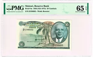 Malawi: 50 Tambala 1964 (ND 1973) Pick 9a. PMG Gem Uncirculated 65 EPQ - Picture 1 of 2