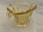 Clear And Yellow Waterfall Lily Art Glass Vase Thick And Heavy