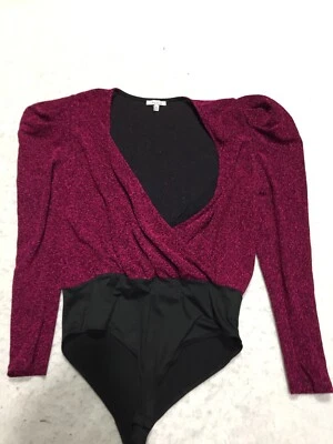 Nuevo sin etiquetas Body de abedul blanco para mujer XL púrpura manga larga brillo cuello en V en capas Foto 1 de 4