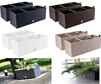 Flower Boxes, Rattan Look, 60x25x24 cm, Plant Pot, Watering System Set of 2 - Image 1 of 4