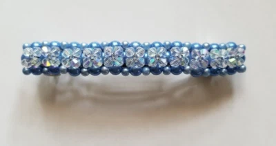 New Upcycled Beaded 4" French Hair Barrette Shades of Blue Easter Prom - Image 1 of 4