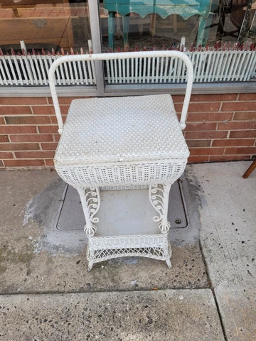Antique Wicker furniture lift top sewing/side table/plant stand Cover