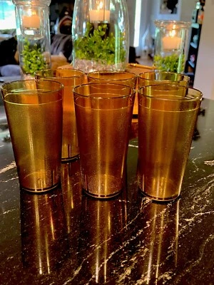 Set of 6 Durable Vintage Plastic Glasses Cup Restaurant Tumblers 16 oz Amber - Image 1 of 4