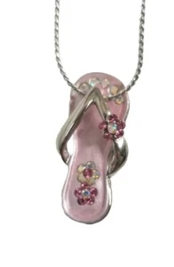 NUEVO Collar Colgante Zapato Cristal Chancla Rosa Tono Plateado Cadena 17-19" Nuevo sin Etiquetas - Imagen 1 de 6