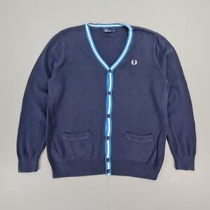 Fred Perry Kids Boys Cardigan Navy Blue Youth XL 16 Years Cotton Knitted V Neck