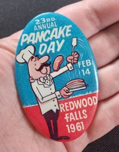 RARE VINTAGE 23rd Annual PANCAKE DAY Feb 14 1961 Redwood Falls MN Pin Button - Picture 1 of 6